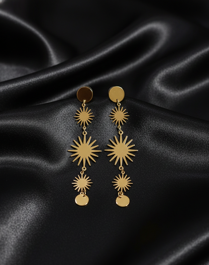 Elegant Gold Sunburst Drop Earrings for Women | Luxeira Jewelry