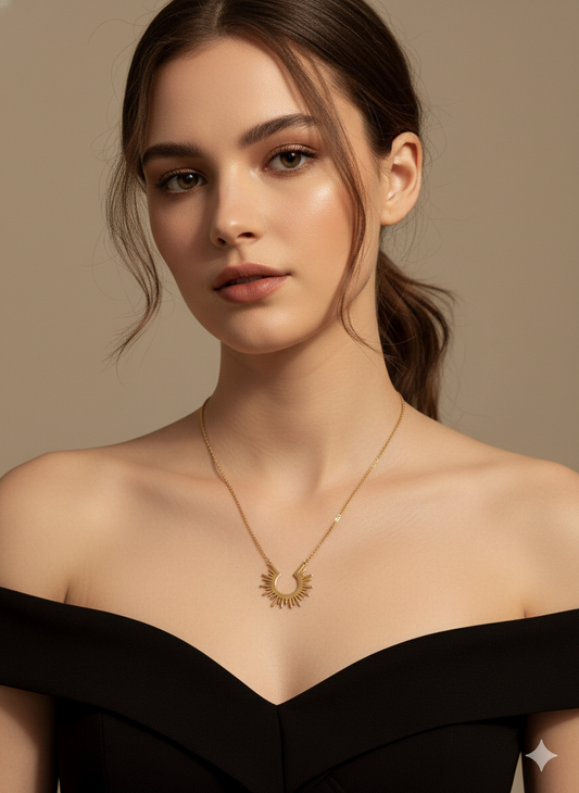 Luxeira Sunburst Gold Pendant Necklace
