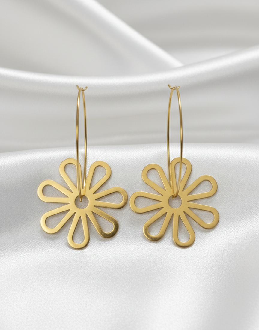 Floral Gold Hoop Earrings for Women
