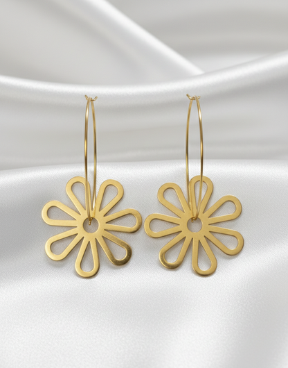 Floral Gold Hoop Earrings for Women