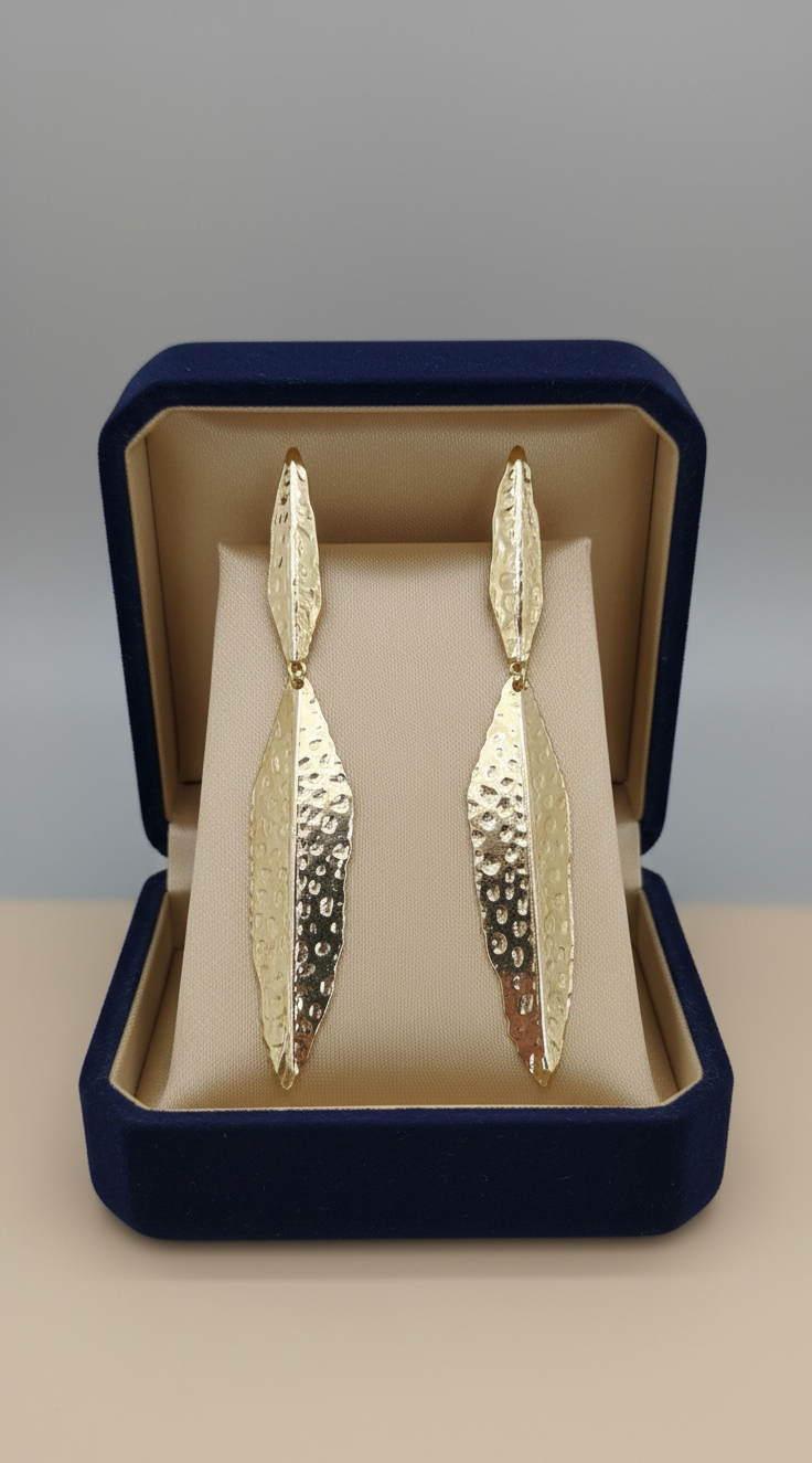 Gold Hammered Leaf Drop Earrings