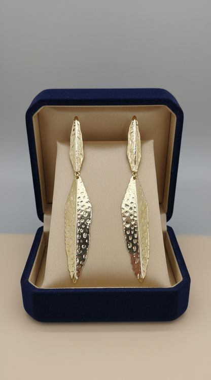 Gold Hammered Leaf Drop Earrings