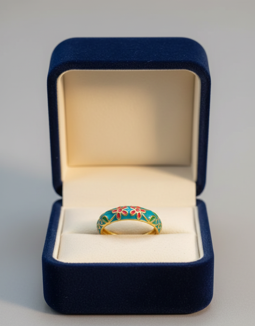 Floral Enamel Designer Ring