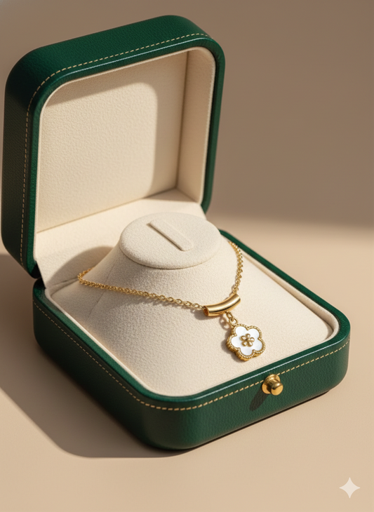 White Gold Flower Pendant Necklace for Women | Minimal Floral Charm Necklace