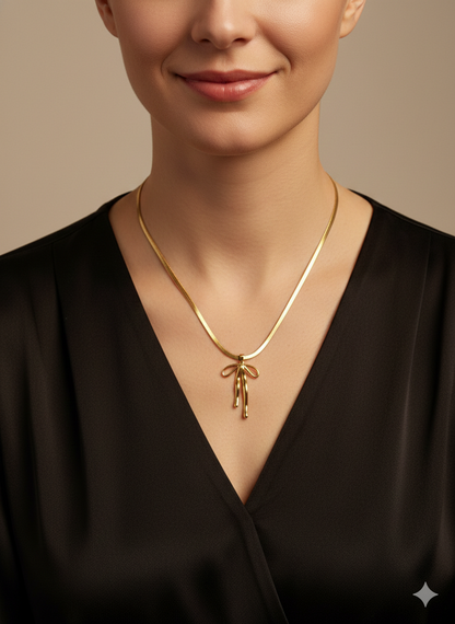 Golden Bow Pendant Necklace for Women
