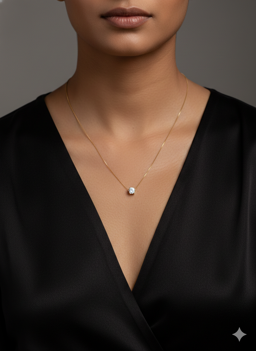 Luxeira Solitaire Diamond Gold Pendant Necklace