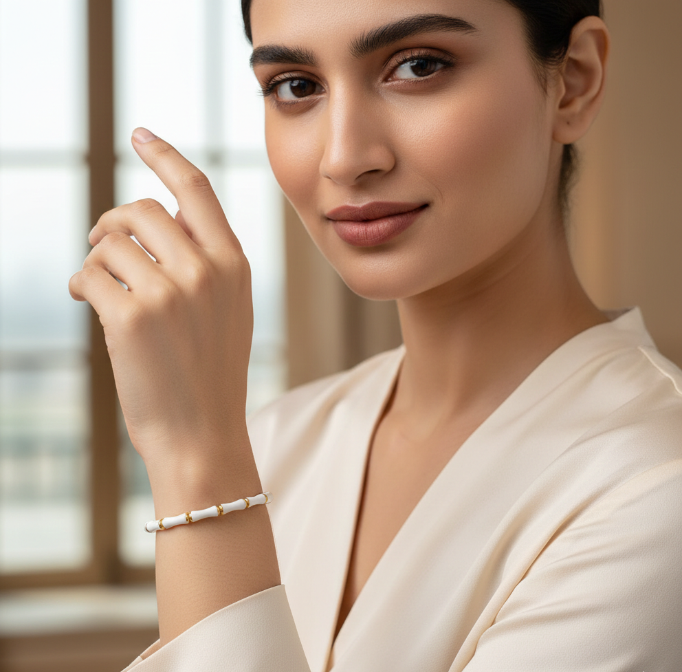 Luxeira White Bamboo Gold Bracelet