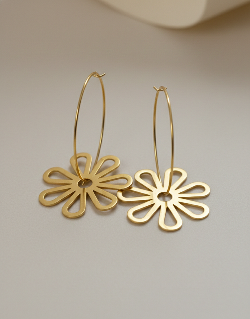 Floral Gold Hoop Earrings for Women
