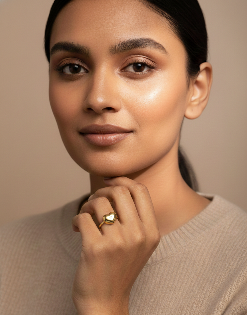 Gold Heart Solitaire Ring