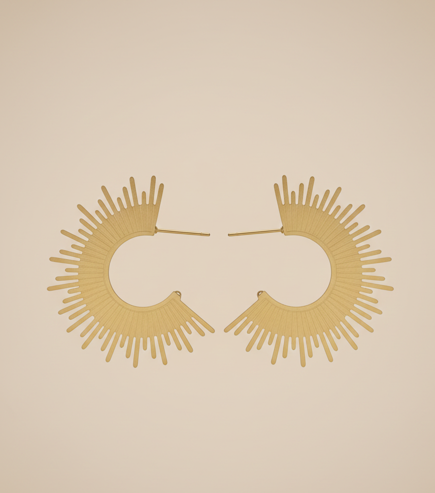 Gold-tone Sunburst Hoop Earrings  | Statement Crescent Stud Earrings