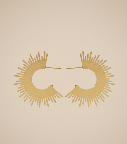Gold-tone Sunburst Hoop Earrings  | Statement Crescent Stud Earrings