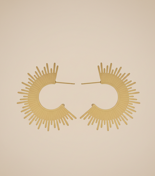 Gold-tone Sunburst Hoop Earrings  | Statement Crescent Stud Earrings