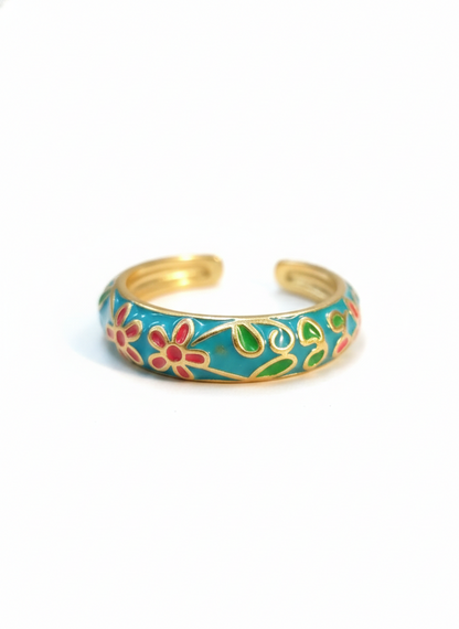 Floral Enamel Designer Ring
