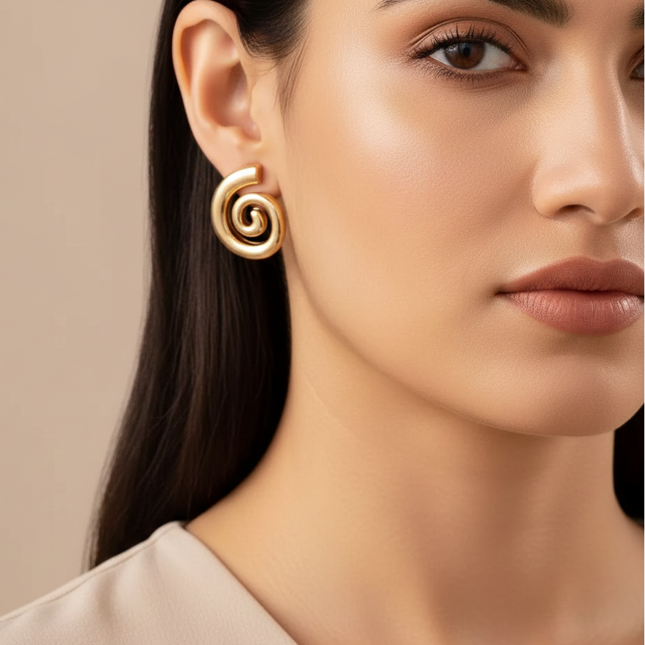 Golden Spiral Stud Earrings | Luxeira Jewels