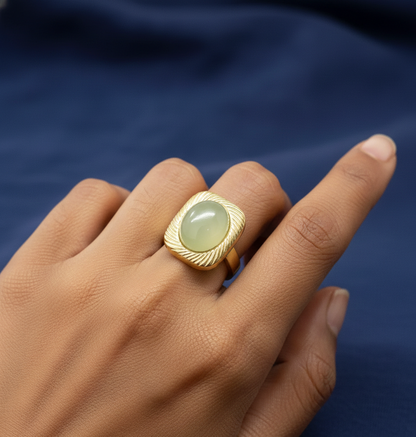 Elegant Green Stone Adjustable Ring for Women