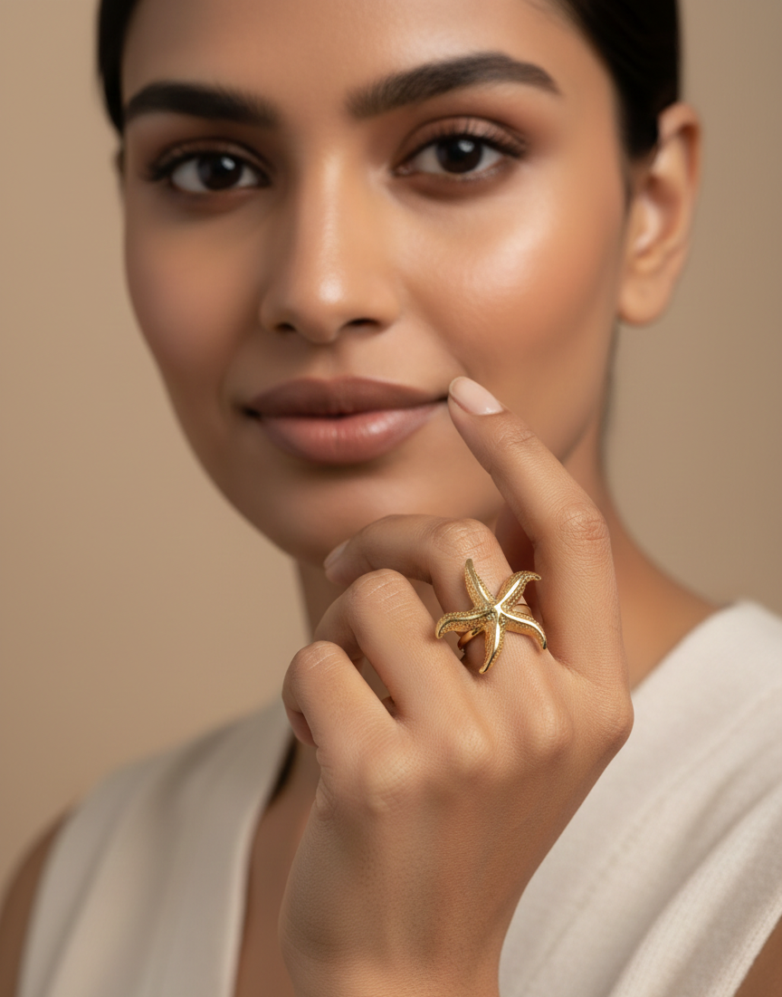 Gold Starfish Statement Ring |  Ocean-Inspired Designer Ring