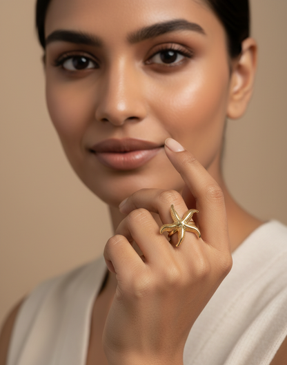 Gold Starfish Statement Ring |  Ocean-Inspired Designer Ring