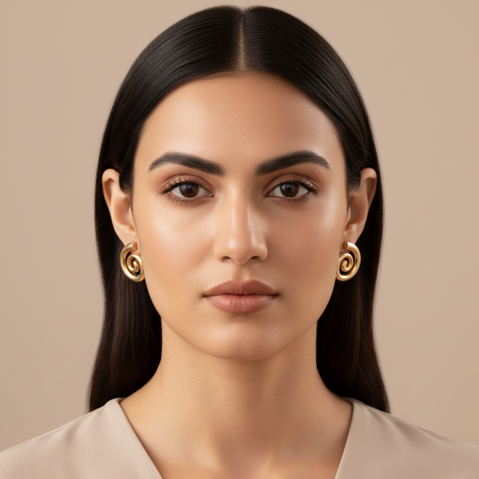 Golden Spiral Stud Earrings | Luxeira Jewels