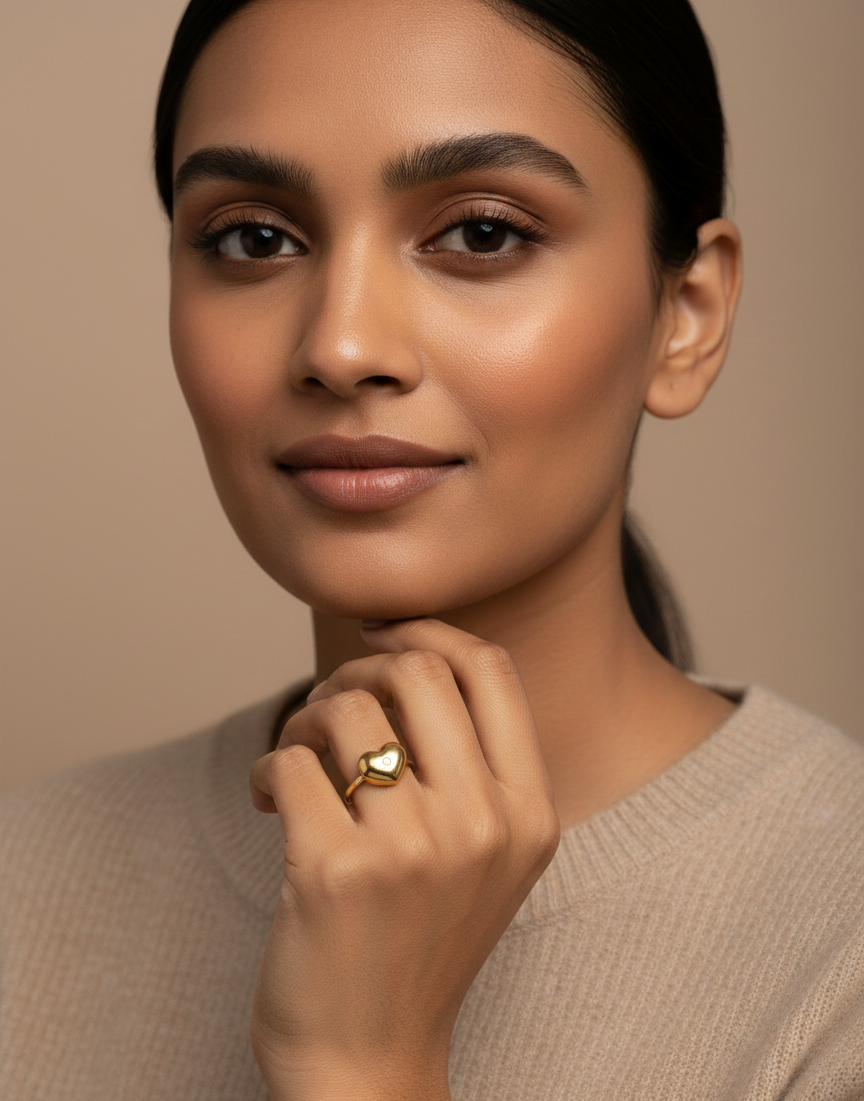 Gold Heart Solitaire Ring