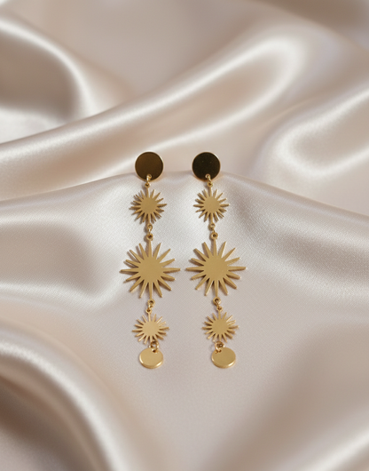 Elegant Gold Sunburst Drop Earrings for Women | Luxeira Jewelry