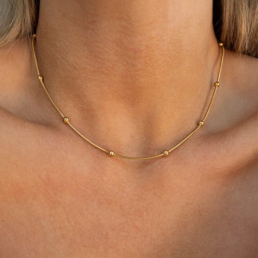 Luxeira Minimal Gold Bead Chain Necklace